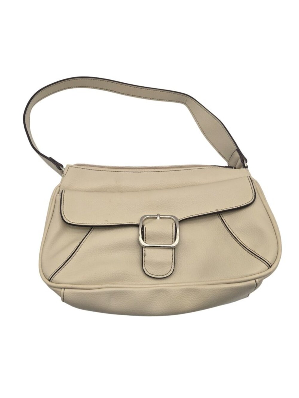 Villager Beige Faux Leather Shoulder Bag With Buckle Accent & Zipper Closure